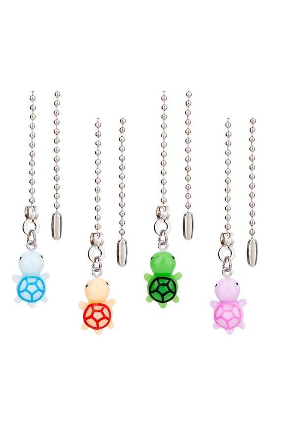4 Colors Light Pull Chain Set Iron Pull Ball Chains Extension with Resin Turtle Charms 13.66" Fan Beaded Ball Switch Chain Extender for Home Light