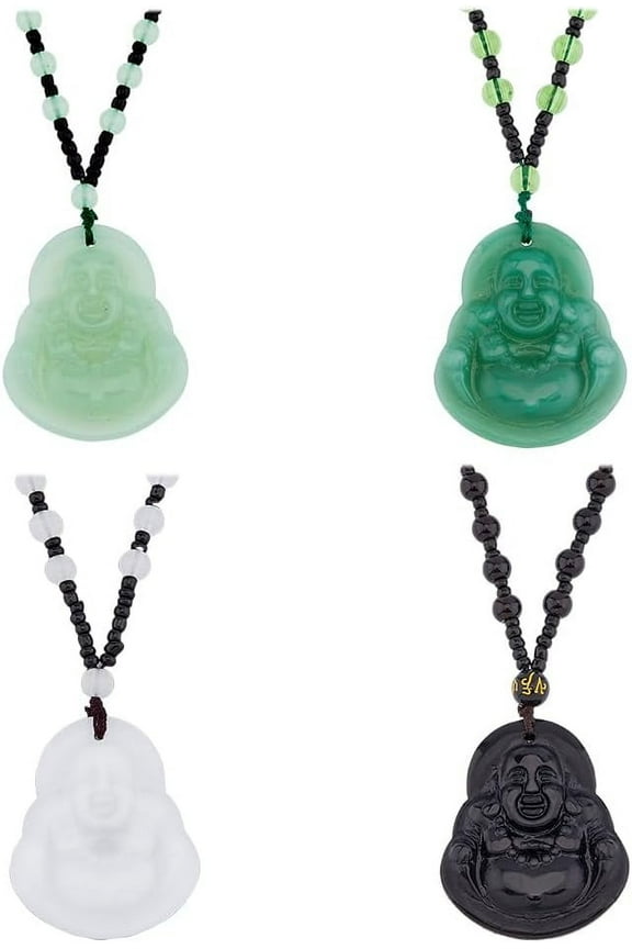 4 Colors Maitreya Buddha Pendant Necklaces Feng Shui Jade Stone Chains Amulet Talisman Delicate Crystal Pendant Necklace Booda Necklace Lucky Charm Necklace for Men and Woman