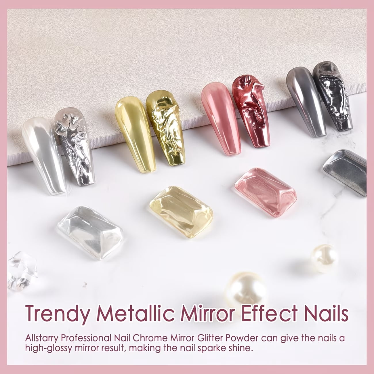 4 Colors Metallic Chrome Nail Powder Holographic Glitter for Manicure ...