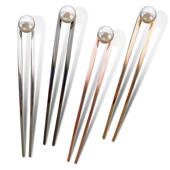 4 Colors Pearl Vintage Metal U-shaped Hairpin for Hair Decoration, Metal Hair Fork, Updo Hair Sticks, Metal Hair Sticks, Hair Chignon Pins