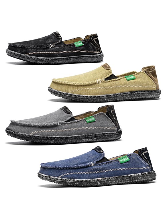 4 Colors Raw Edge Canvas Slip-On Hand Stitched Casual Loafers