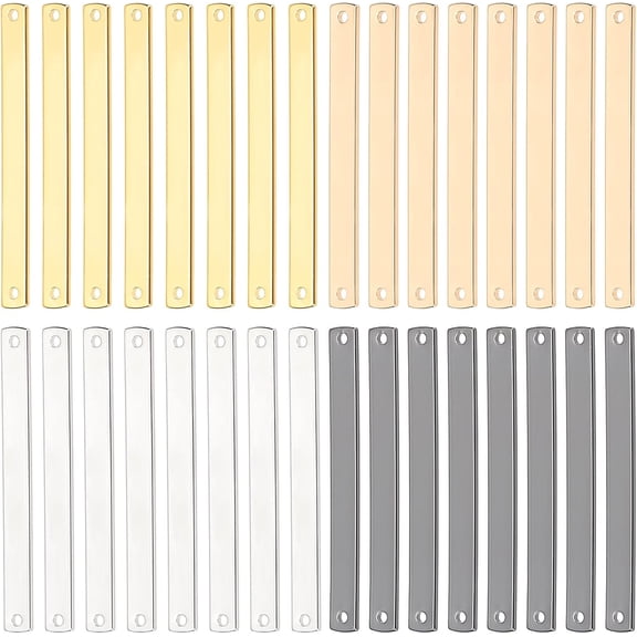 4 Colors Rectangle Stamping Blanks 32pcs Brass Blank Bar 1.57" Name Tags Charm Horizontal Pendant for Jewelry Necklace Earring Making Craft Handicraft Supplies for DIY