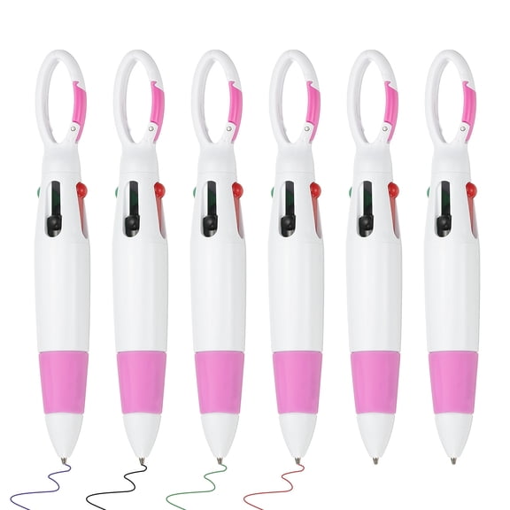 4 Colors Retractable Ballpoint Pens 6Pcs 1.0mm Ballpoint Pen with Clip, Rose Red