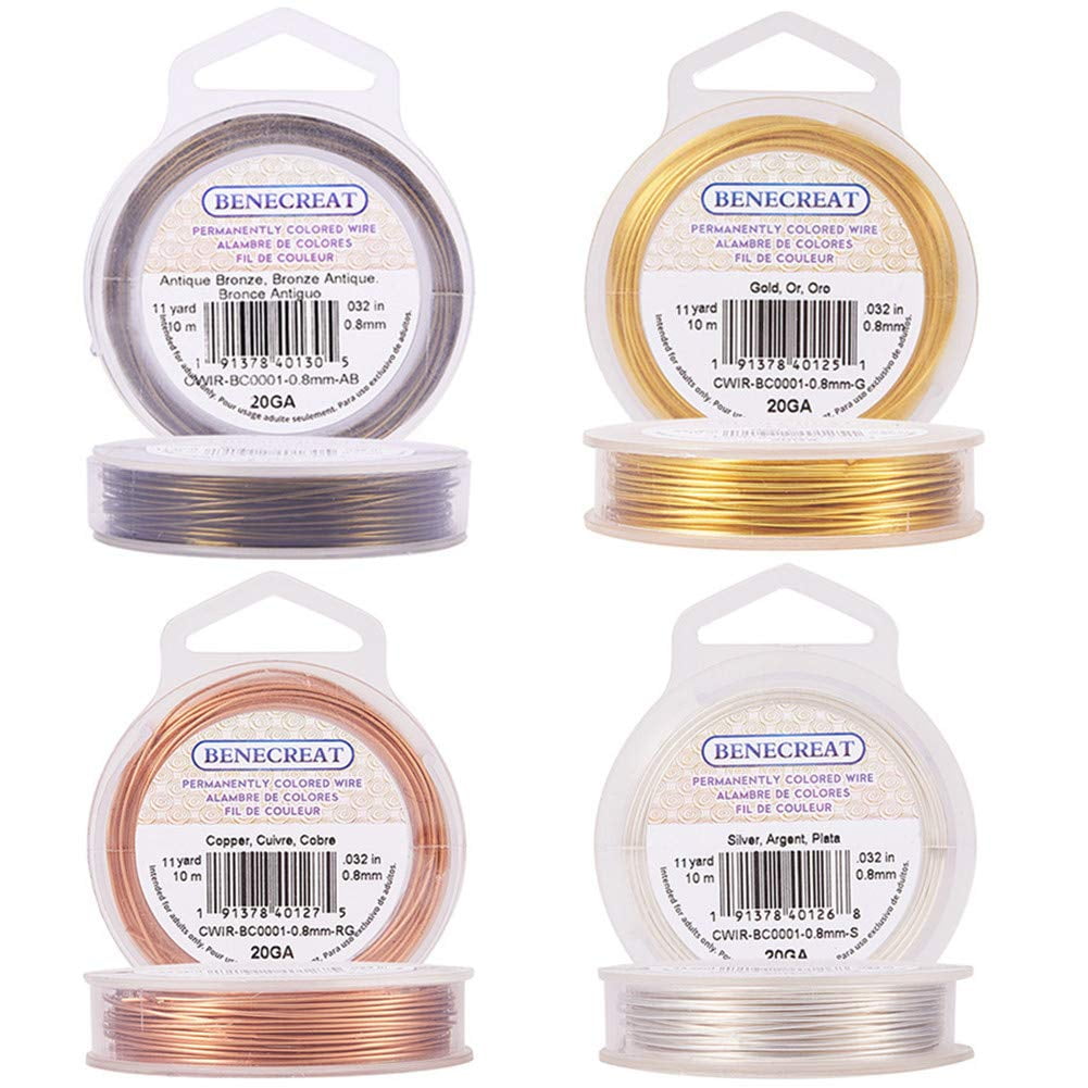 4 Colors Round Copper Wire for Jewelry Making Mixed Color 20 Gauge 0.8mm about 32.8 Feet(10m)/roll 1roll/ color 4 rolls/set