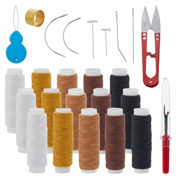 4 Colors Small Needle and Thread 15 Rolls Seing Waxed Thread with Hand Sewing Needles for Hair Wig Making Tools