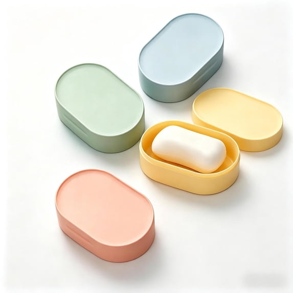 4 Colors Soap Holder Travel Case, Round Travel Soap Dish, Portable Plastic Bar Soap Container for Traveling, Leak Proof Soap Box with Lid, Soap Saver Sponge Tray for Gym Outdoor