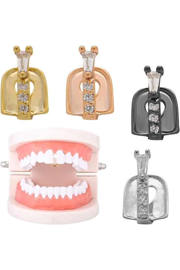 4 Colors Sparkling Single Fangs grills Hollows Hip Hop Zircon Teeth grills Punk Stick Shape Teeth Grill Cap for Halloween Bars