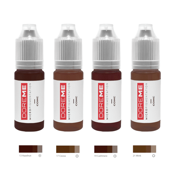 4 Colors, The Elixir Beauty Permanent Makeup Cosmetic Tattoo Ink Micro Pagment Set, Medium Brown Set