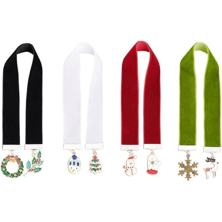 4 Colors Velvet Ribbon Bookmark 11.6~12.2 inch Vintage Metal Charm Bookmark with Snowflake/Wreath/Reindeer/Tree Pendant Christmas Theme Velvet Bookmarks