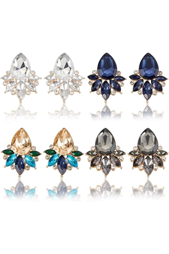 4 Colors Vintage Rhinestone Stud Earrings Colorful Cluster Dangle Earrings Teardrop Flower Stud Earrings Fancy Earrings Wedding Party Jewelry Gifts for Women Gold