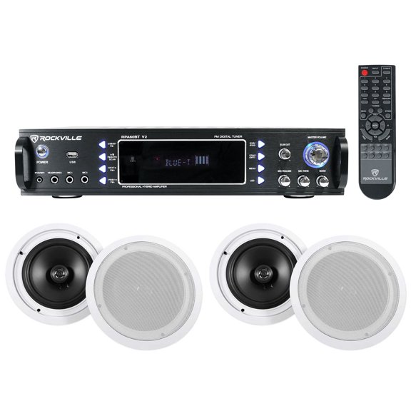(4) Commercial Ceiling Speaker System+Bluetooth Amp/Receiver 4 Restaurant/Office