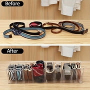 4 Compartment Belt Organizer Box, Clear Tie Storage Container for Drawer, Plastic Scarf & Jewelry Divider Tray for Closet Organization, PP Material