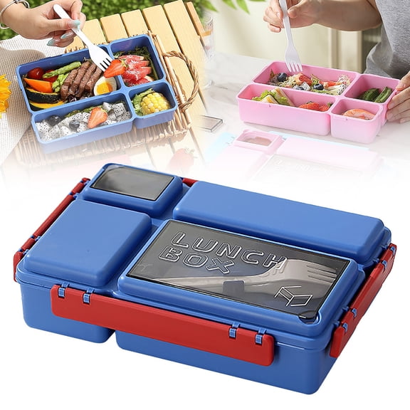 4 Compartment Bento Box 47OZ Leak Proof Lunch Container for Kids Teens Students School Work, Meal Prep Box with Airtight Lid, Microwave Food Storage Container for Travel and Office