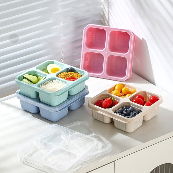 4 Compartment Bento Box, Reusable Microwave & Dishwasher Safe Meal Prep Containers with Dividers, Portion Control Lunch Box for Adults, Office, Sch-ool, Travel