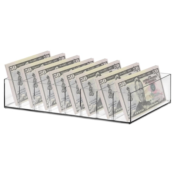 4 Compartment Cash Organizer Tray, Clear Money Storage Box, Cash Register Drawer Insert, Bill and Coin Counter Tray for Business, Home Use