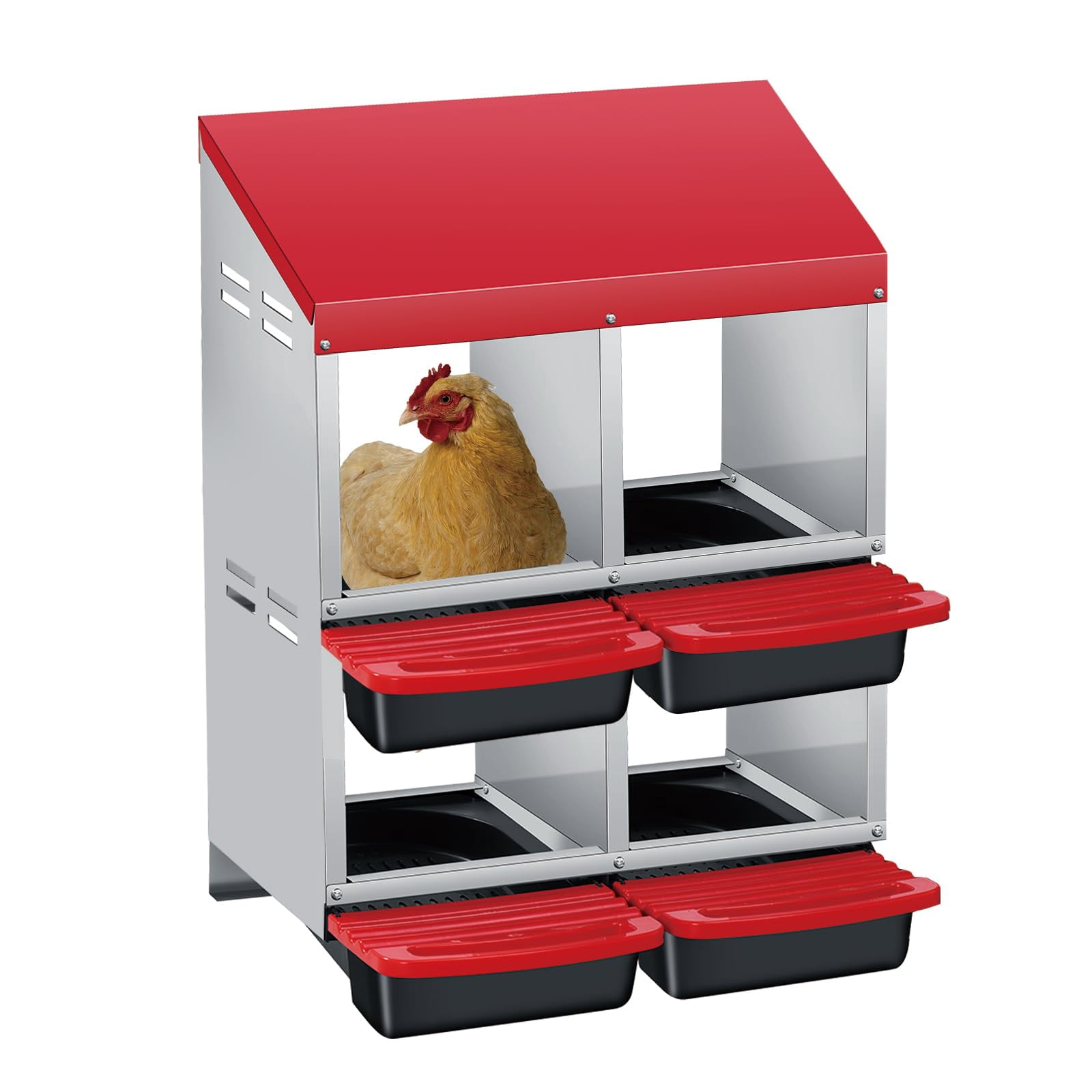Nested Pull Box 4-Compartment Chicken Nesting Box - 2-Tier with Pull-Out Trays, Wall ...