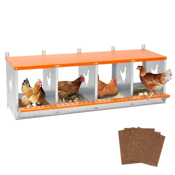 4 Compartment Chicken Nesting Boxes with Fiber Pad, Easy Egg Collection & Assembly, Metal Nesting Boxes Chicken Egg Laying Box for Hens/Ducks, Orange