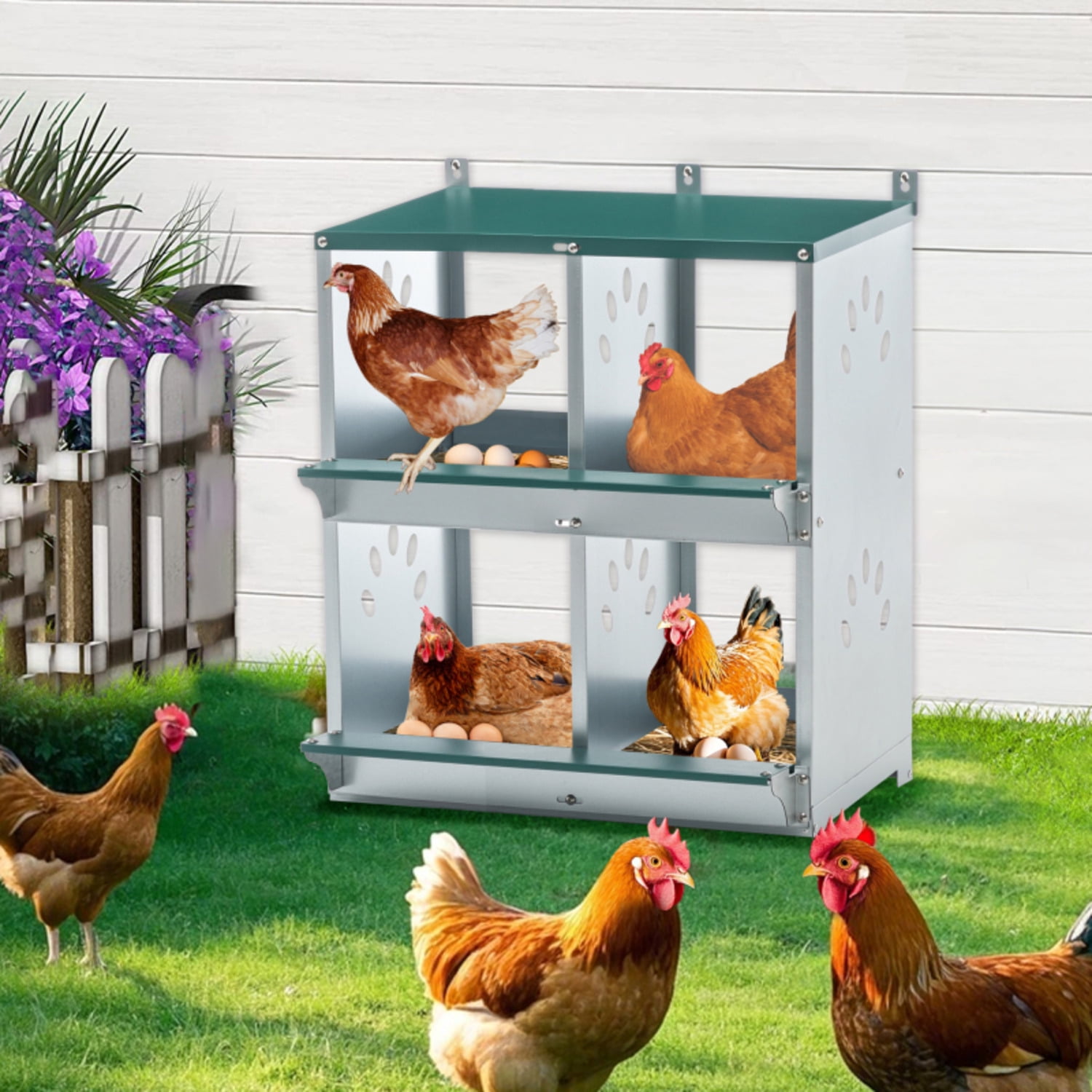 4 Compartment Chicken Nesting Boxes Metal Nesting Boxes Wall Mount Chicken Egg Laying Box for Different Chicken Breeds