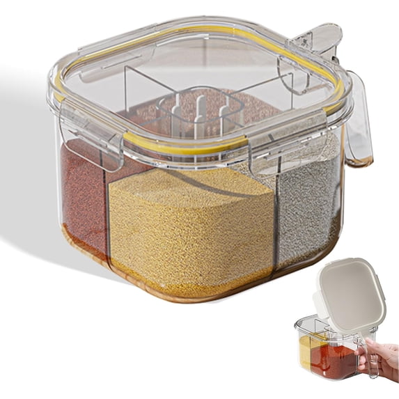 4-Compartment Clear Seasoning Box with Lids and Spoons, Airtight ...