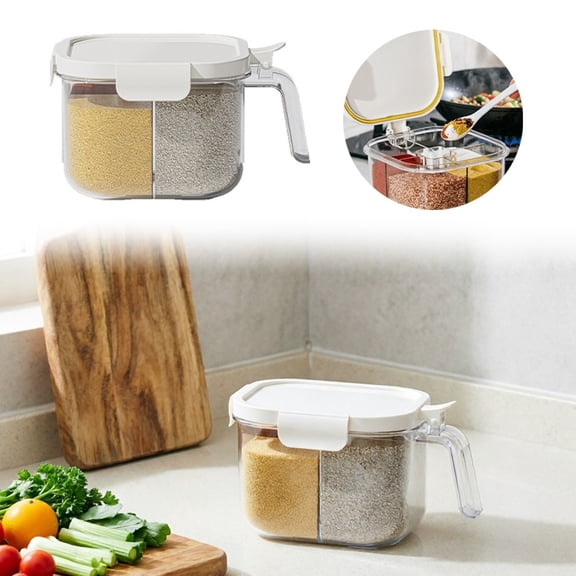 4-Compartment Clear Seasoning Box With Lids Airtight Condiment Organizer Kitchen Spice Container Set For Salt Sugar(White-19X13Cm)