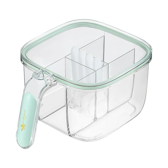 4 Compartment Condiment Organizer with Spoons, Acrylic Countertop Spice Rack Set with Hinged Lids, Kitchen Counter Storage for Dry and Liquid Seasonings(Green)