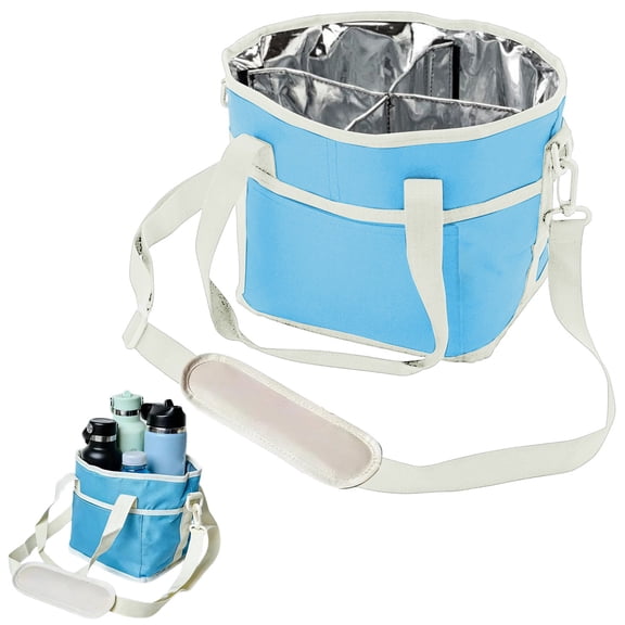 4 Compartment Drink Bag,Insulated Tumbler Carrier With Adjustable Strap,Water Bottle Holder Tote With Front Pocket,Leak-Resistant Multi Drink Organizer For Hiking Travel Sports Outings Daily Use