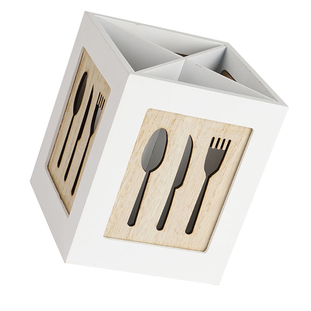 4 Compartment Flatware Wooden Kitchen Utensil Organizer Divided