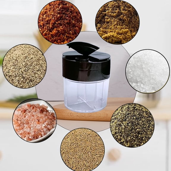 4 Compartment Hinged Lid Seasoning Container, Clear Plastic Kitchen Storage Organizer for Salt Pepper Herbs, Space-Saving Spice Jar for Travel and Home Use