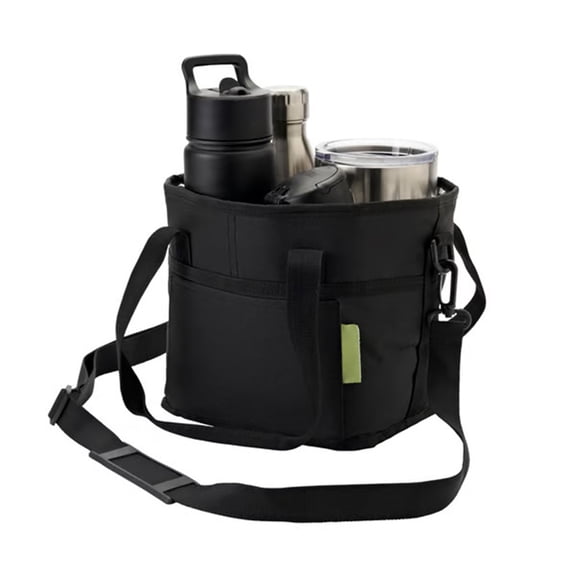 4 Compartment Leak-Proof Car Drink Holder Bag Portable Multi-Bottle Water Bottle Caddy with Adjustable Shoulder Strap for Outdoor Travel Daily Use Black