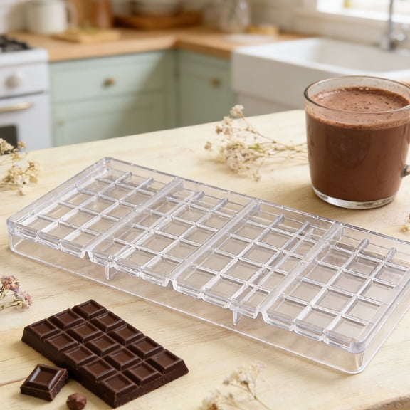 4-Compartment Long Square Chocolate Mold | Transparent Plastic Baking Tool | DIY Candy Mold | Non-Stick & Easy Demold | 27.5x13.5x2.4cm