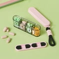 thumbnail image 1 of 4 Compartment Medication Organizer Box | Portable Pill Case Travel Size 11x4x2cm | Transparent Secure Lock Plastic | Green White Pink | Pillbox for Pills, Vitamins, Small Items, 1 of 7