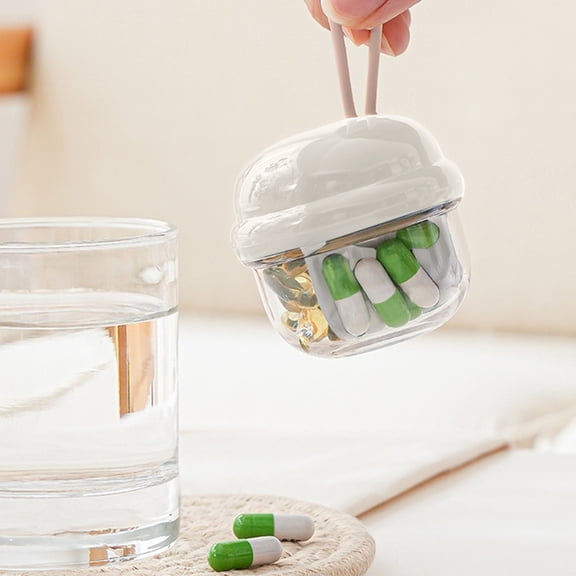 4-Compartment Pill Organizer, Portable Medication Dispenser with Wide Opening for Easy Use, Weekly Pill Box with Hand Strap for Travel and Daily Management