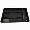 thumbnail image 1 of 4 Compartment Plastic Silverware Drawer Organizer Tray, Divided Flatware Storage Divider, Kitchen Cutlery Sorting Holder, 10.7×6.9 Inch, Partitioned Tray for Spoons, forks, Knives,Black, 1 of 7