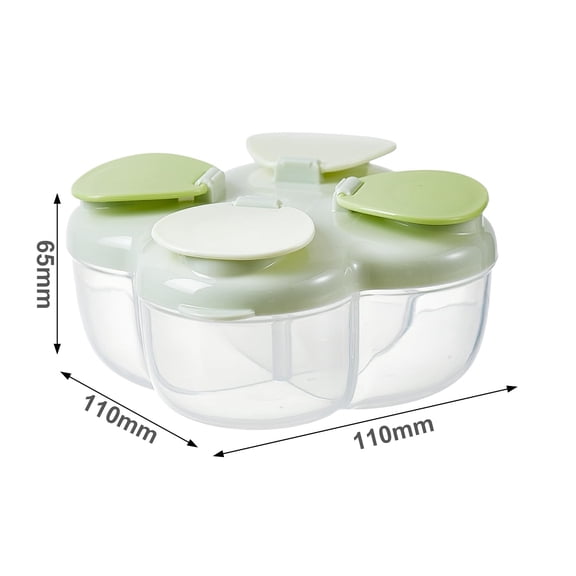 4 Compartment Portable Baby Formula Dispenser, Leakproof Travel Milk Powder & Kids Snack Storage Container for Outdoor Trips