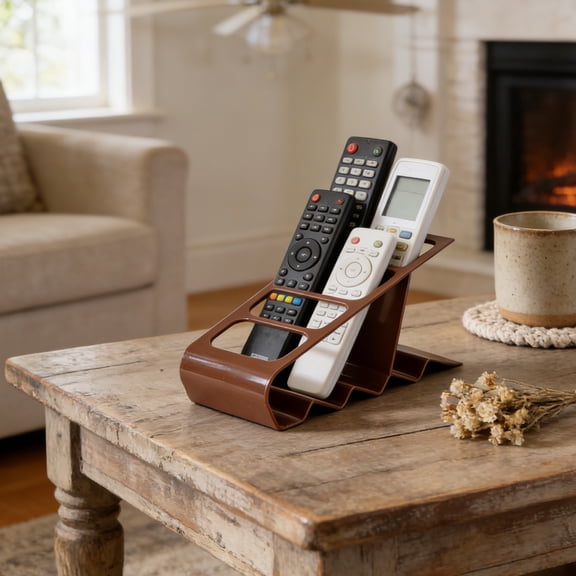 4 Compartment Remote Control Organizer, Plastic Desk & Coffee Table Tray for Remotes, Phones, Pens, Glasses, Modern Storage Box for Living Room, Bedroom, Office (Beige/Black/Coffee)