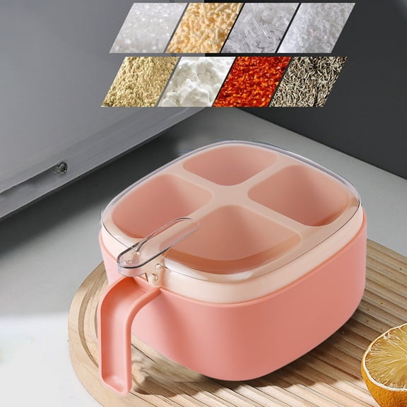 4 Compartment Seasoning Container with Lid, Transparent Airtight Condiment Organizer, Savory Sprinkle Mix Storage Jar, Kitchen Countertop Spice Dispenser