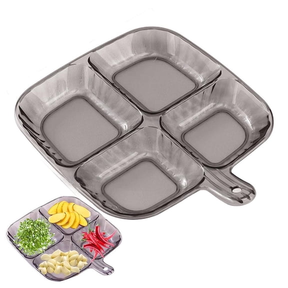 4 Compartment Serving Platter with Handle - Divided Snack Dish for Appetizers, Dips, Veggies - PP Material Kitchen Organizer