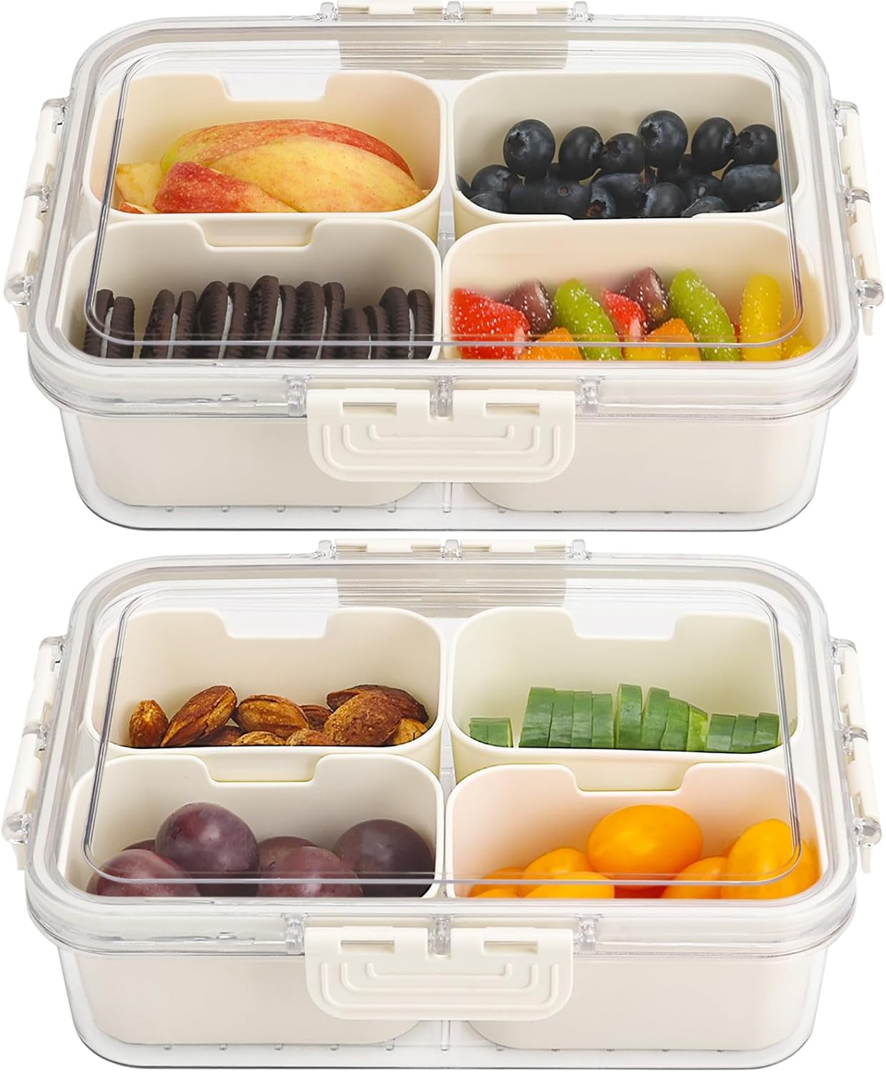 4 Compartment Snack Box Containers with Lids, 2 Pcs Divided Serving ...