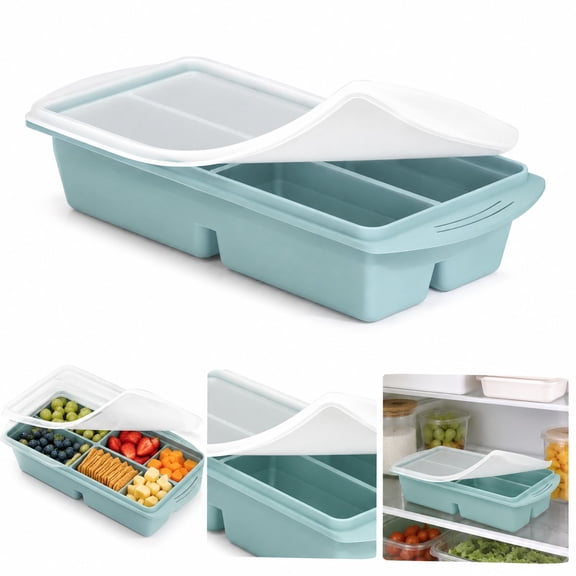 4 Compartment Snack Container with Lid, Mint Green Divided Food Storage Box, 1000 ml Meal Prep Organizer for Fruits, Snacks, Lunch and Fridge Storage