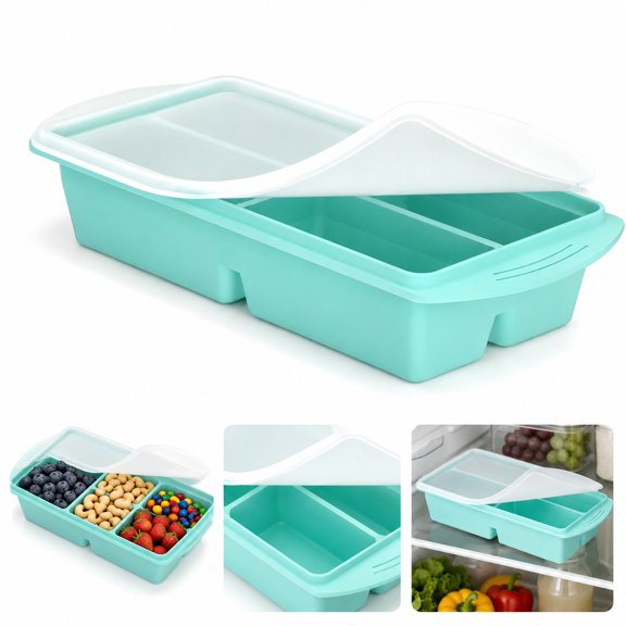 4 Compartment Snack Container with Lid, Mint Green Divided Food Storage Box, 1000 ml Meal Prep Organizer for Fruits, Snacks, Lunch and Fridge Storage