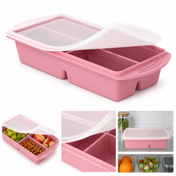 4 Compartment Snack Container with Lid, Mint Green Divided Food Storage Box, 1000 ml Meal Prep Organizer for Fruits, Snacks, Lunch and Fridge Storage