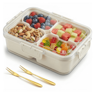 LYLHZRMDGC 4 Compartment Snack Containers, Divided Serving Tray with Lid, Portable Snack Box Container, Snack Tray with Lid