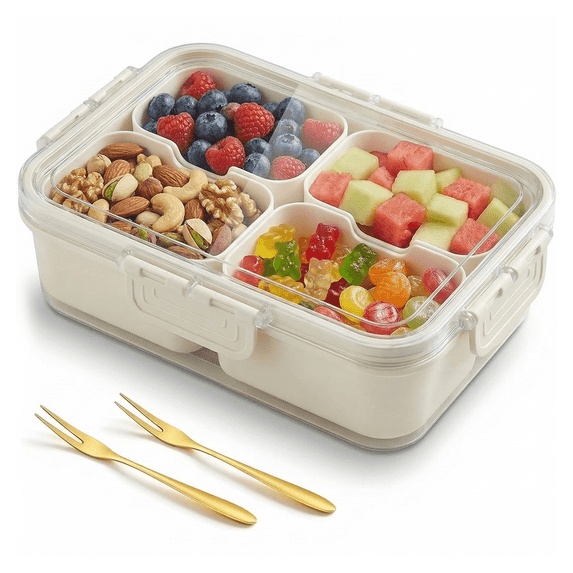 LYLHZRMDGC 4 Compartment Snack Containers, Divided Serving Tray with Lid, Portable Snack Box Container, Snack Tray with Lid