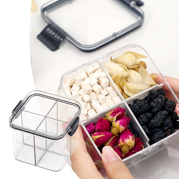 4 Compartment Squares Airtight Jar,4.1x3.5Inch Foods Storage Boxs with Lid,Clear Foods Storage Container for Household,Sturdy and Durables,Easys to Clean,Suitable for Holding Grain, Sugars, Flour