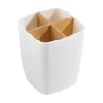 thumbnail image 1 of 4 Compartment Storage Box, 3.5x4.3in Bamboo Wood Organizer Basket for Indoor Desktop Sundries Stationery Remote Control White, 1 of 8