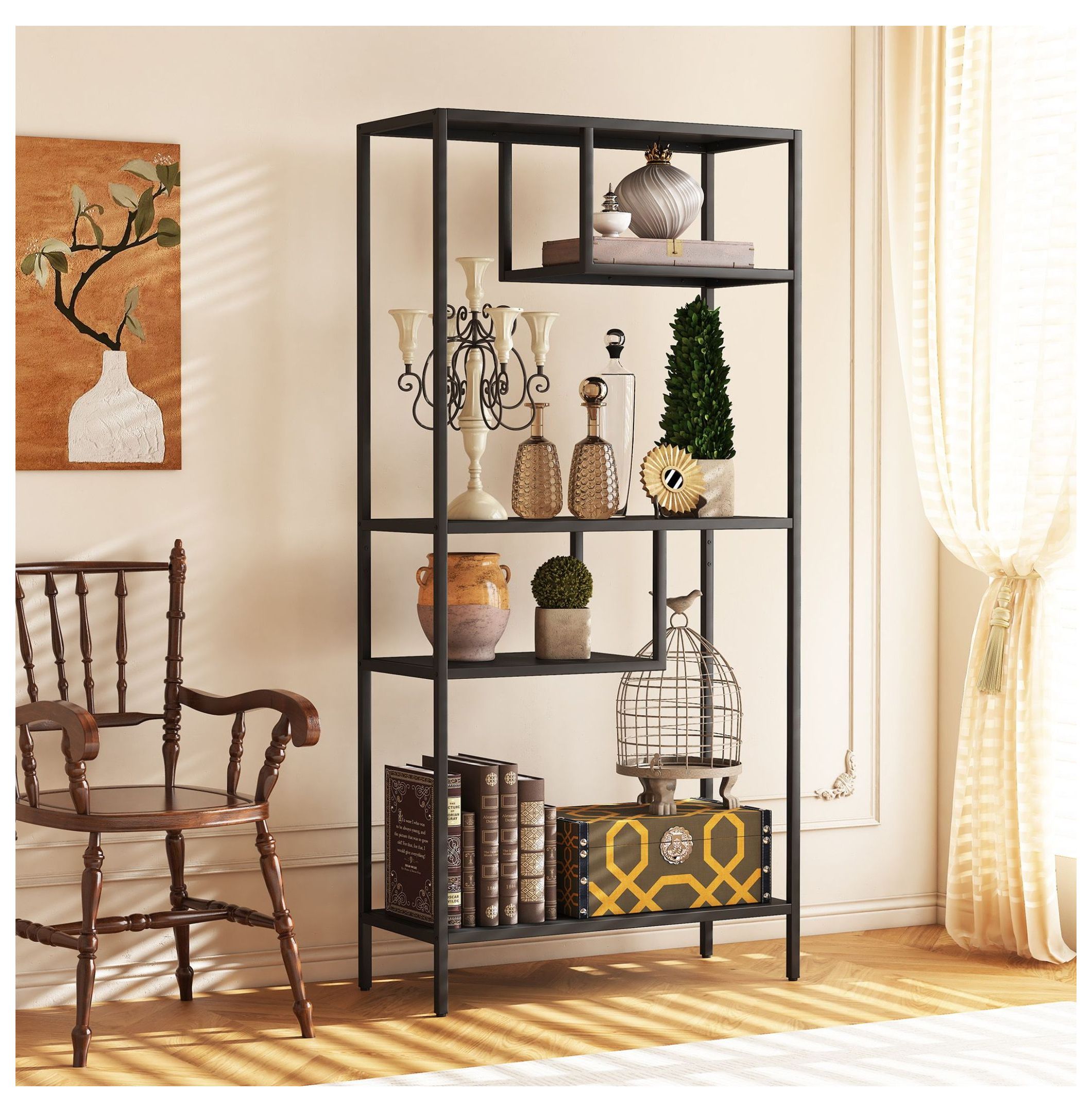 4 Compartment Storage Shelf with Metal Legs, Freestanding Cube ...