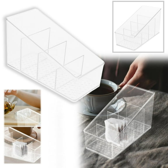 4-Compartment Tea Bag Organizer,Clear Tea Bag Holder,Coffee Packet Storage Box for Home Cabinet and Countertop,Plastic Food Packet Organizer Caddy Storage Station for Kitchen Holds Spice Pouches New