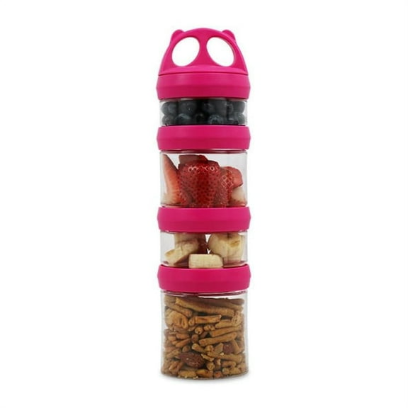 4 Compartment Twist Lock, Stackable, Leak-Proof, Food Storage, Snack Jars & Portion Control Lunch Box by BariatricPal Color: Pink Crimson