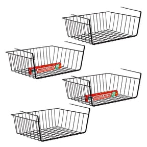 4 Compartment Under Shelf Hanging Basket Organizer, Black, 4 Pack