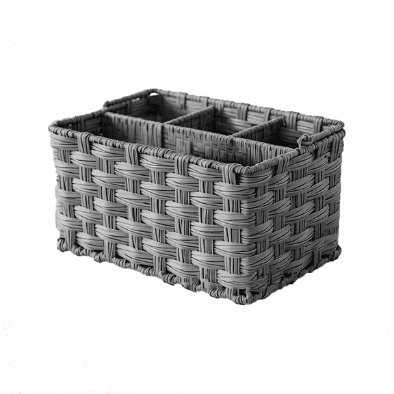 4 Compartment Utensil Caddy With Handle Silverware Organizer Divided Wicker Cutlery Holder For Kitchen Counter Picnic Bbq Coffee Station Storage(Grey-23Cm)